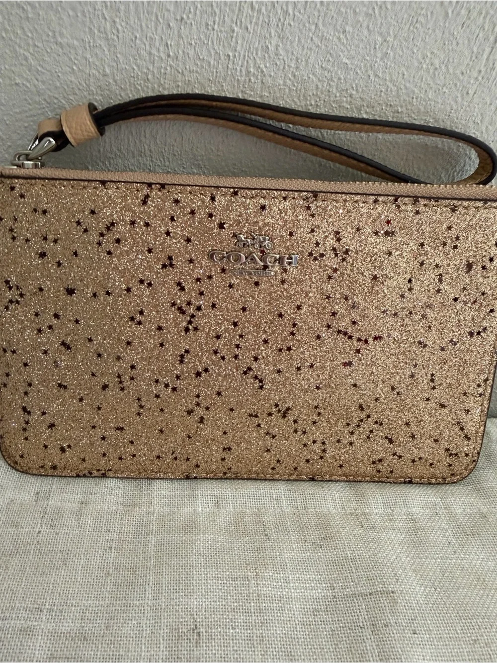Coach Gold Black Star Glitter Wristlet NWOT